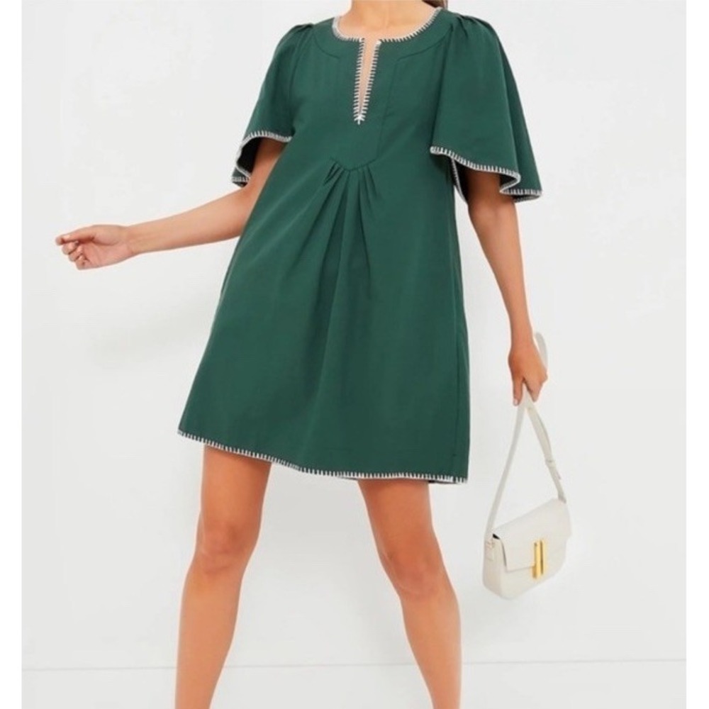 NEW‎ Tuckernuck Pomander Place Green Finley Dress XL Flutter Sleeve Cotton Mini
